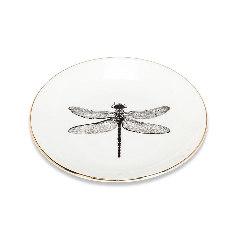 Dragonfly Dish with Gold Rim