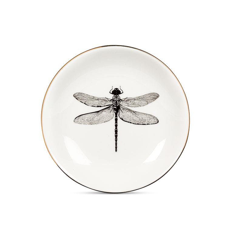 Dragonfly Dish with Gold Rim