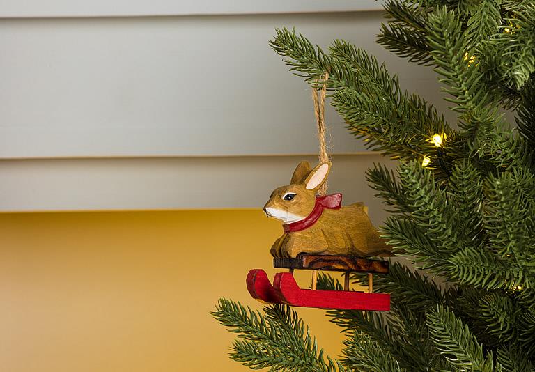 Sledding Rabbit Ornament