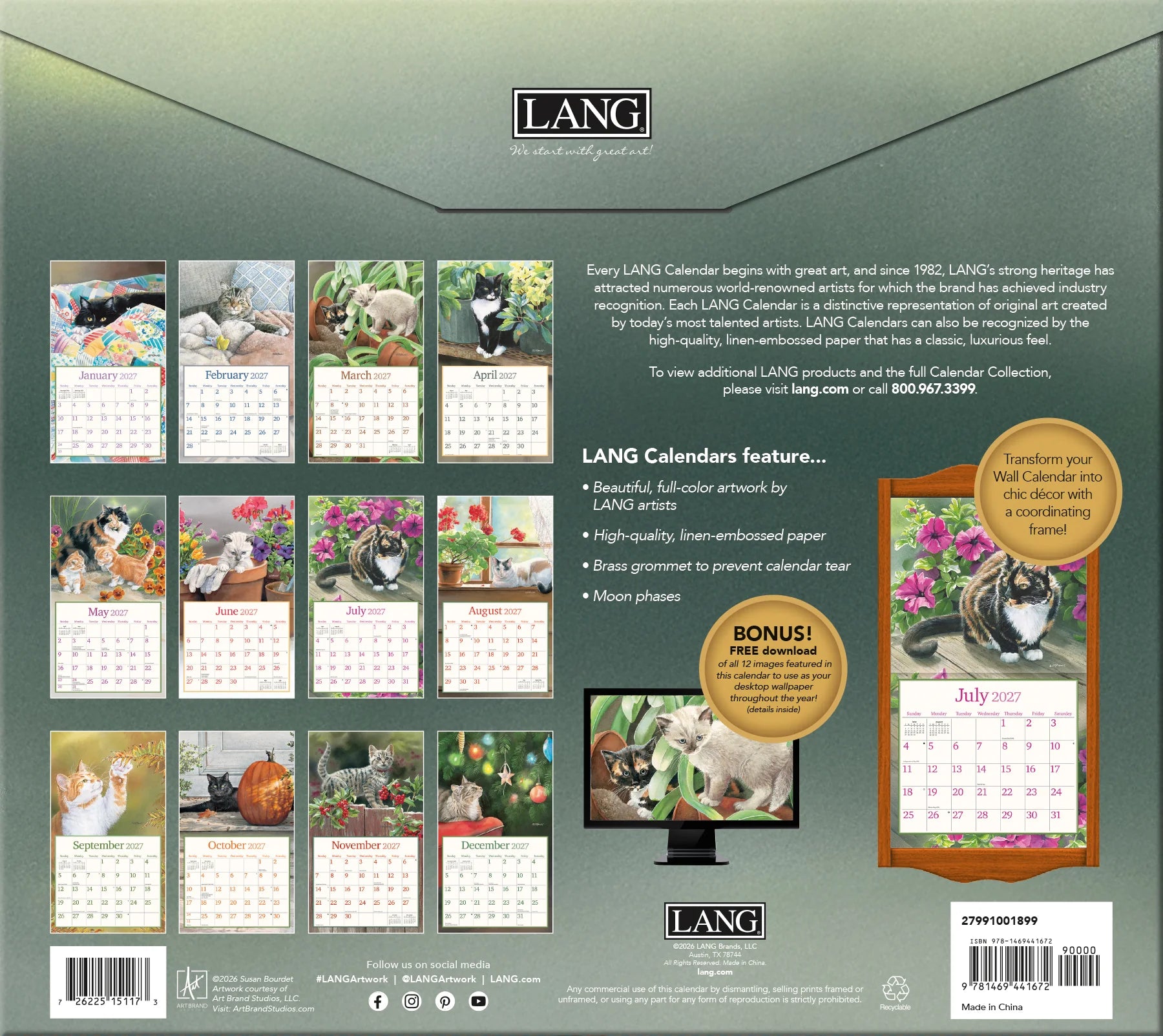 2027 Lang Calendar: Cats in the Country