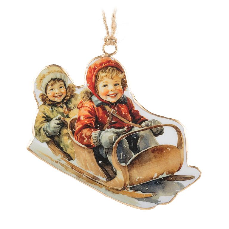 Kids on Toboggan Ornament