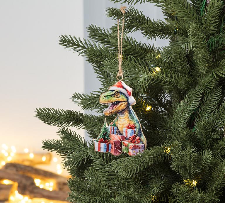 Double Sided Ornament: Christmas Dinosaur