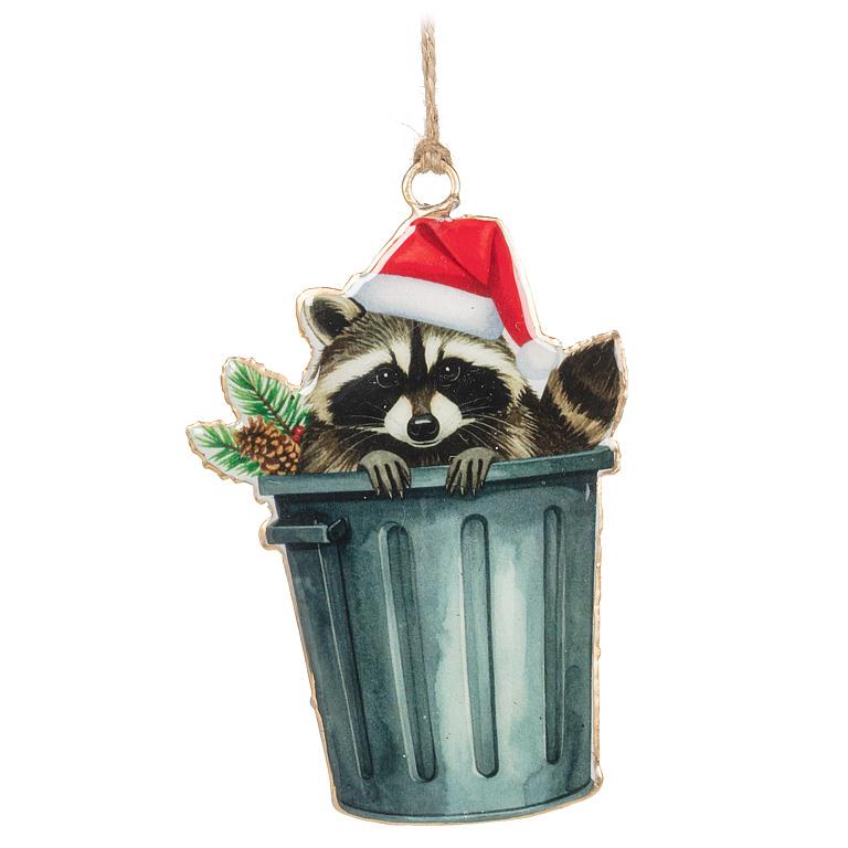 Double-Sided Ornament-Raccoon in Trash Can