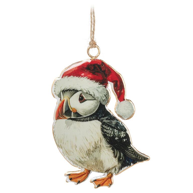 Double-Sided Ornament-Puffin in Santa Hat