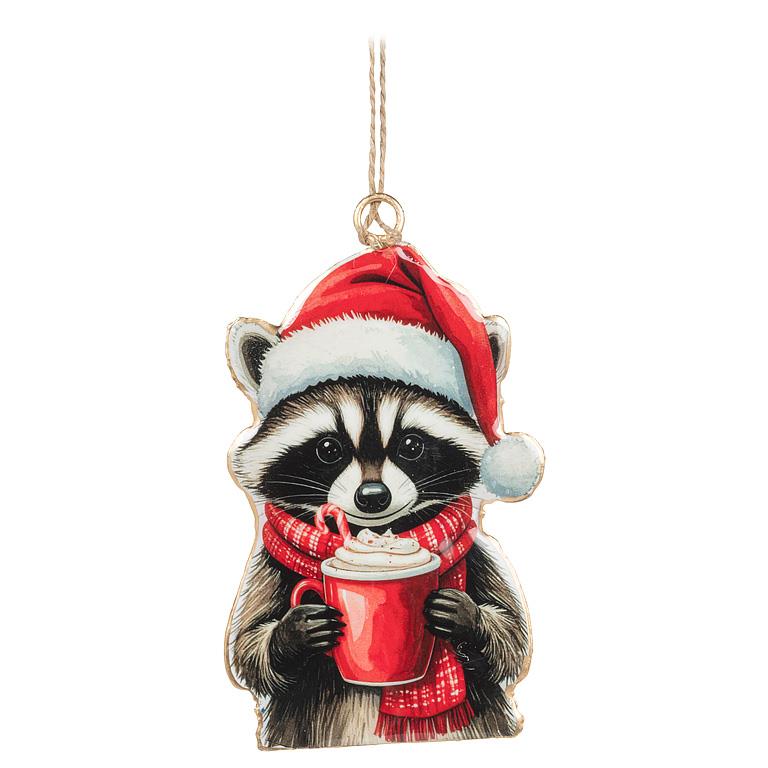 Double-Sided Ornament-Raccoon with Hot Chocolate