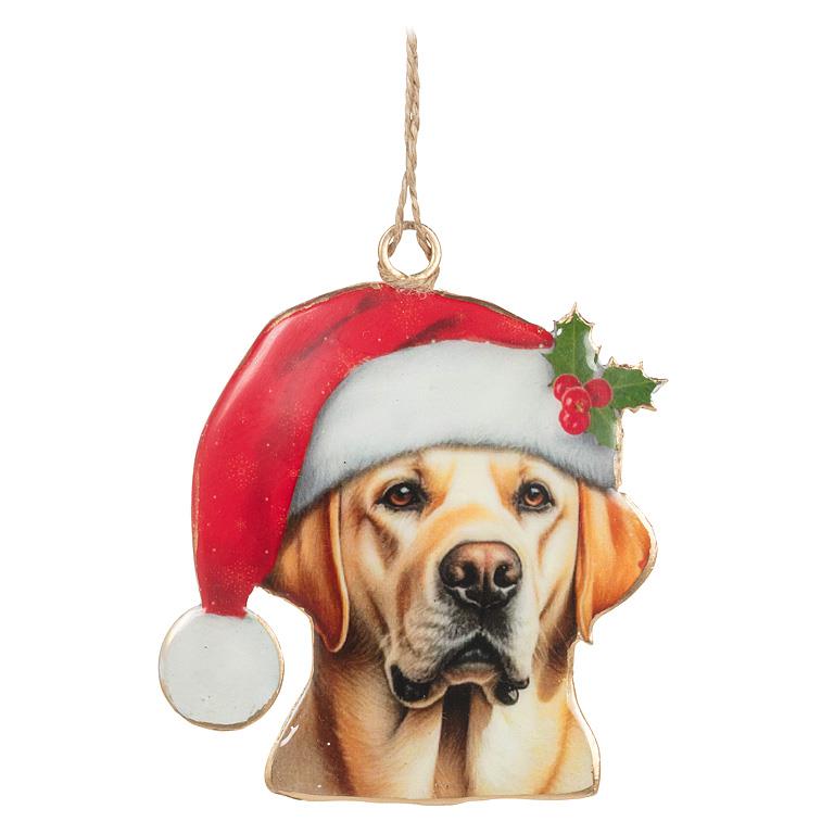 Double-Sided Ornament-Yellow Lab in Santa Hat