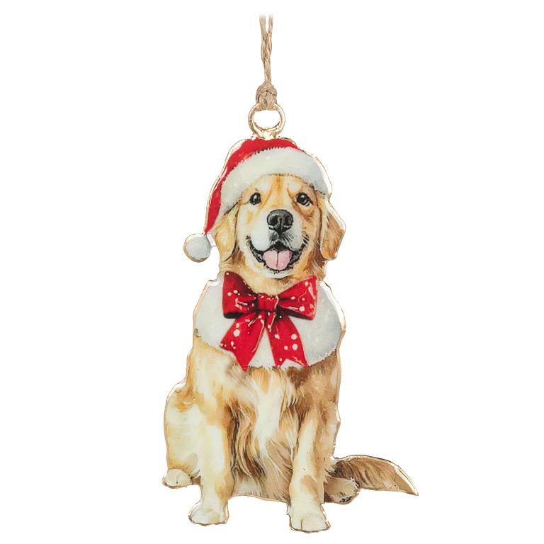Double-Sided Ornament-Golden Retriever in Santa Hat