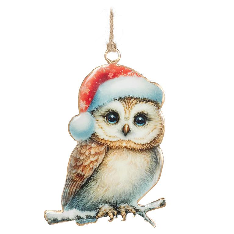 Owl in a Santa Hat Ornament