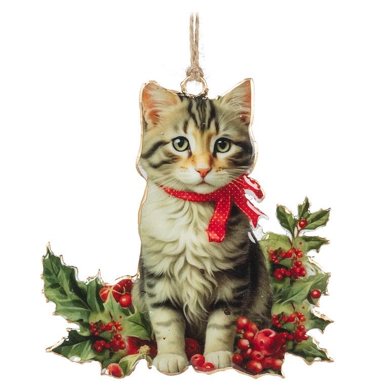 Double-Sided Ornament-Kitten in Holly