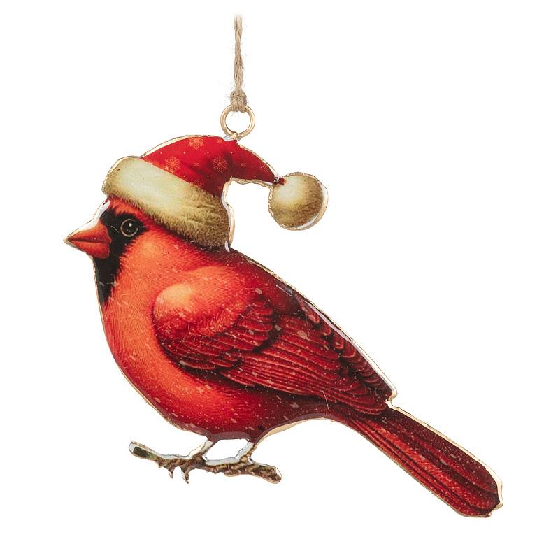 Double-Sided Ornament-Cardinal in Santa Hat