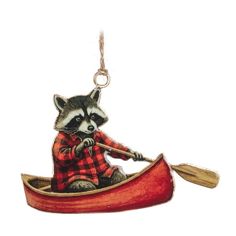 Double-Sided Ornament-Paddling Raccoon in a Canoe