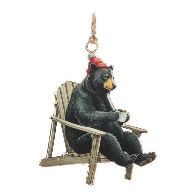Double-Sided Ornament-Black Bear in Muskoka Chair