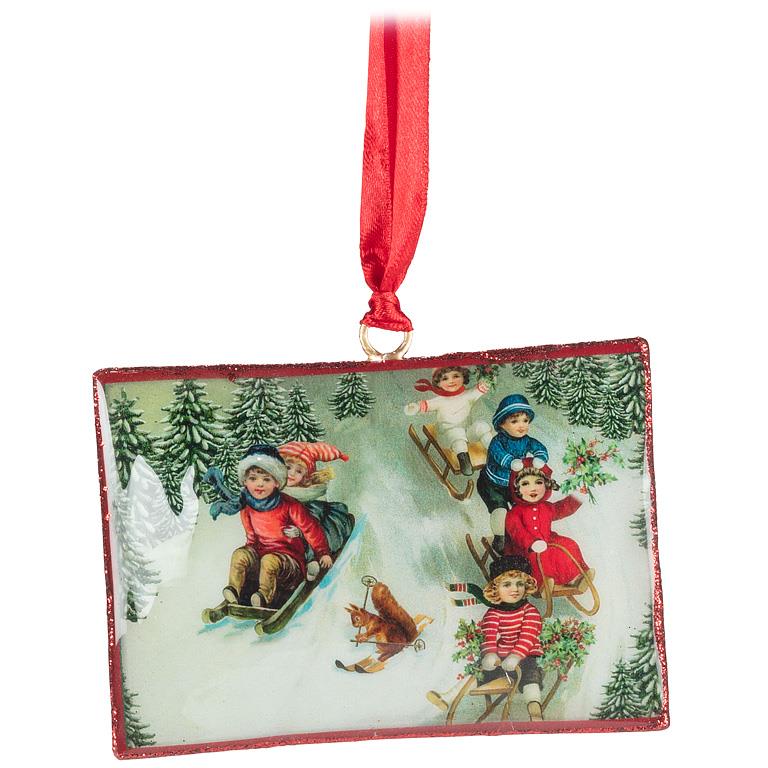 Sledding Kids Postcard Ornament
