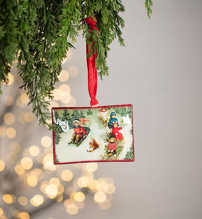 Sledding Kids Postcard Ornament