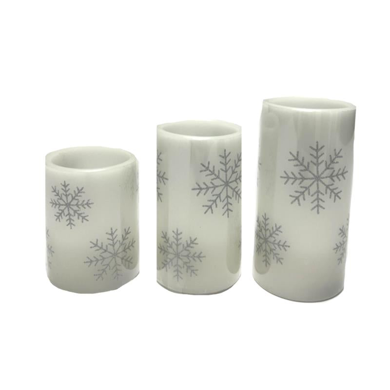 Silver Snowflake LED Candle Set