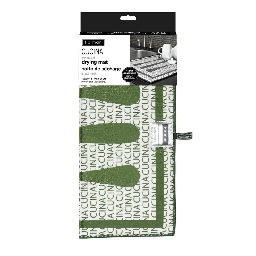 Cucina Reversible Printed Drying Mat Green