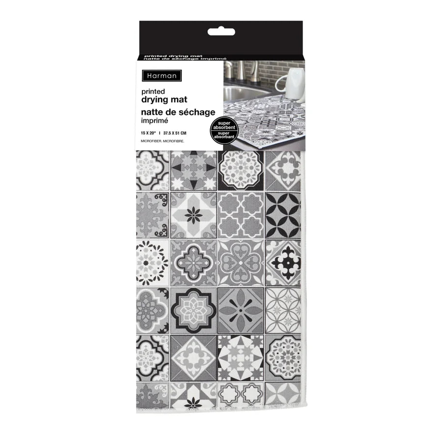Spanish Tile Printed Drying Mat Black
