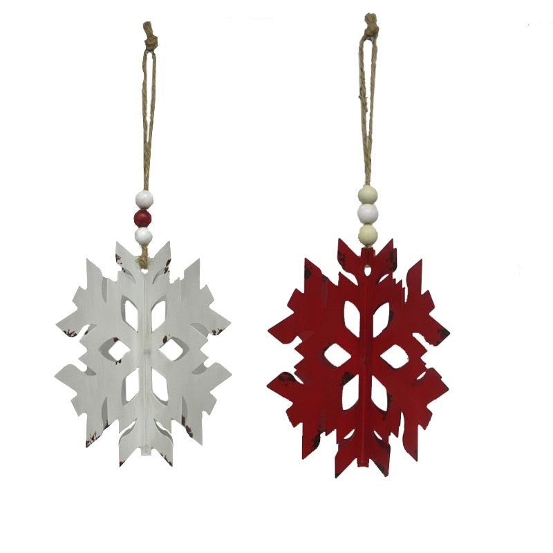 Metal Snowflake with Beaded Hanger
