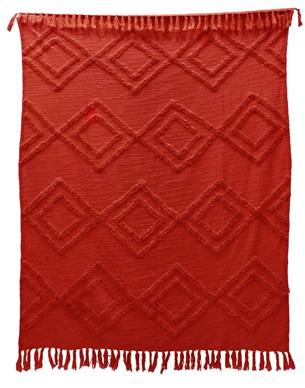 Red Cotton Slub Blanket with Zig Zag Pattern