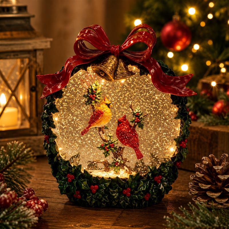 Cardinal Wreath Snow Globe