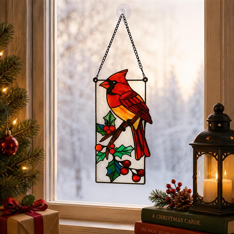 Cardinal Stained Glass Window Hanging