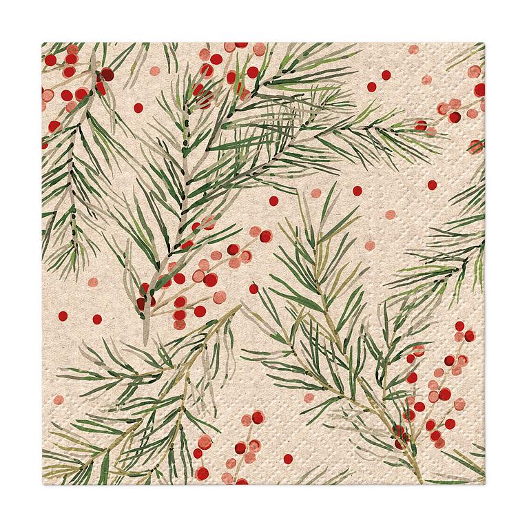 Holly Pattern Paper Napkins-100% Recycled Tissue