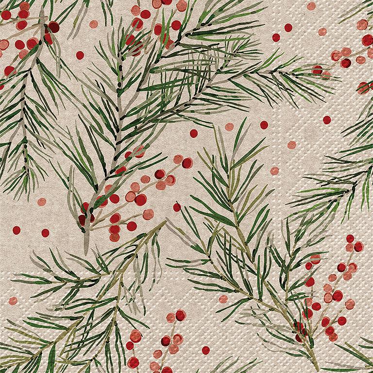 Holly Pattern Paper Napkins-100% Recycled Tissue