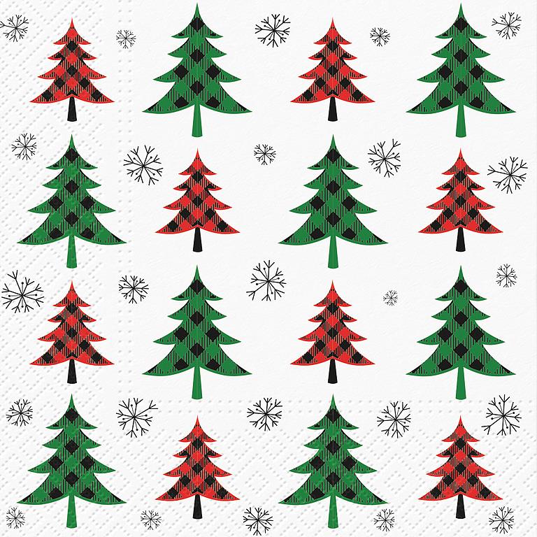 Checked Christmas Tree Luncheon Napkin