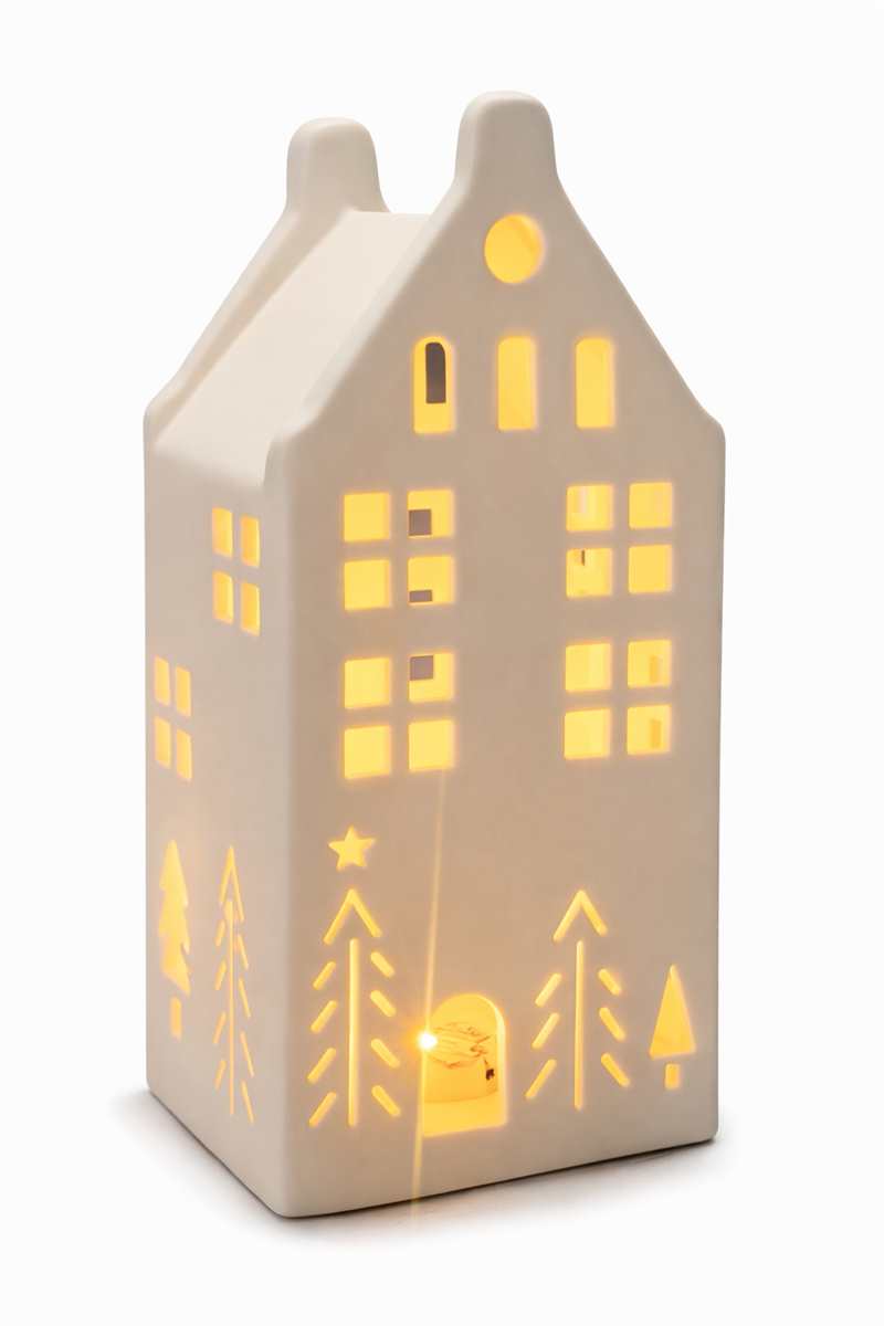 White Porcelain House with LED Lights