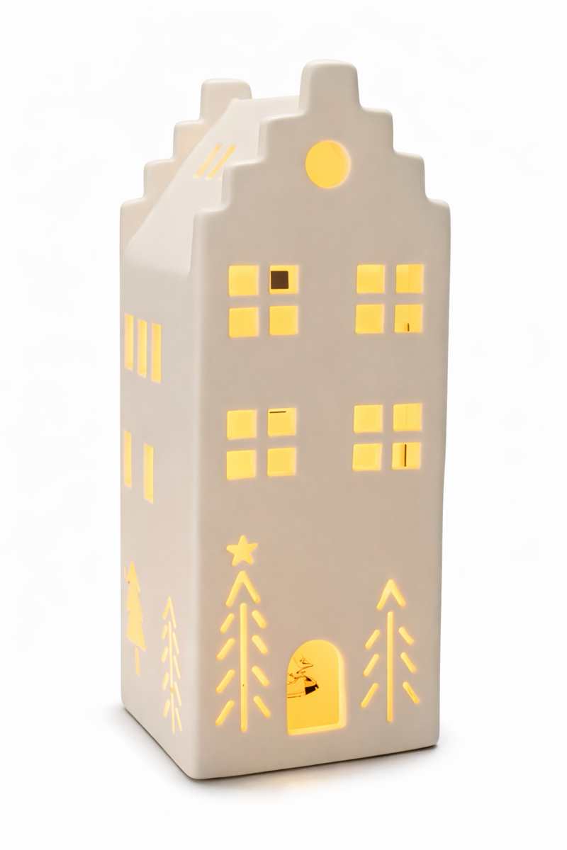 White Porcelain House with LED Lights