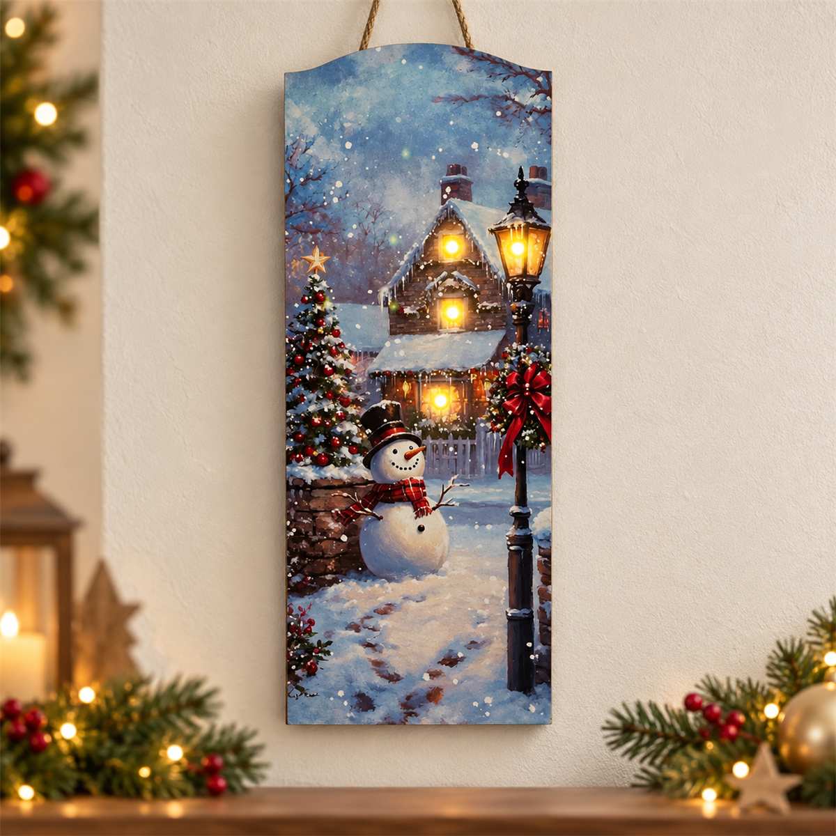 Canvas Art with LED Lights-Snowman Scene