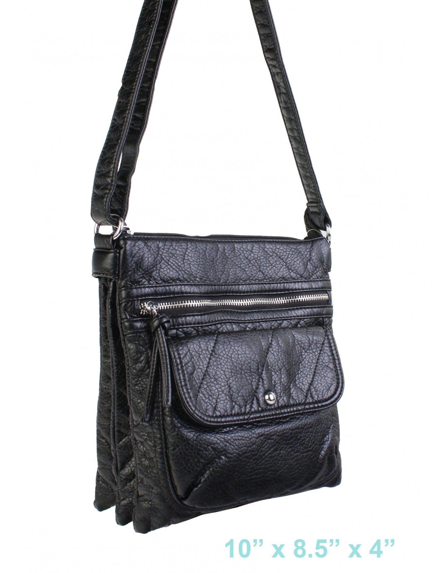 Faux Leather Satchel-Black