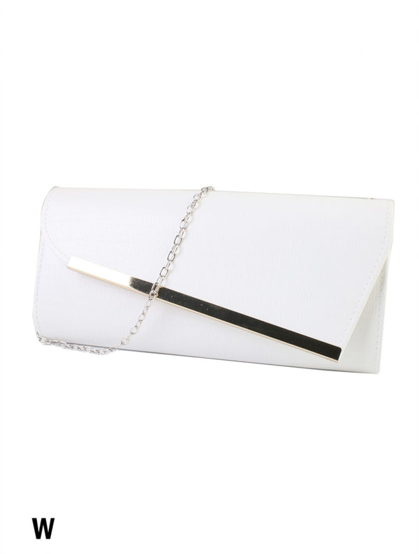 Asymmetrical Faux Leather Evening Clutch With Charm