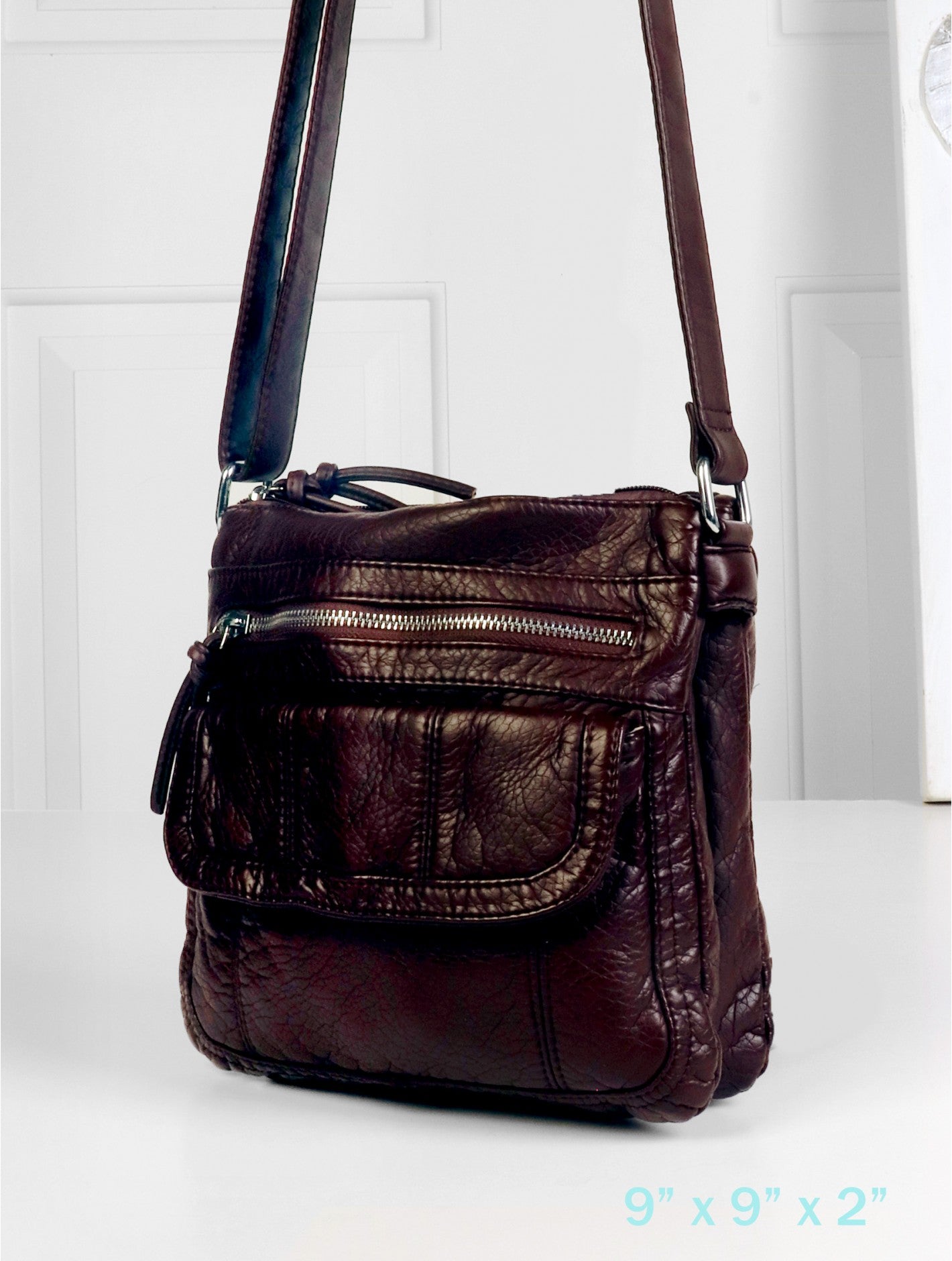 Faux Leather Satchel-Dark Coffee Brown