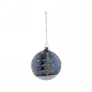 Blue Ball Ornament with Glitter Trees