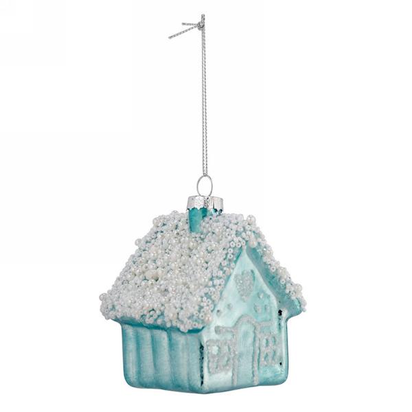 Blue Beaded Glass House Ornament