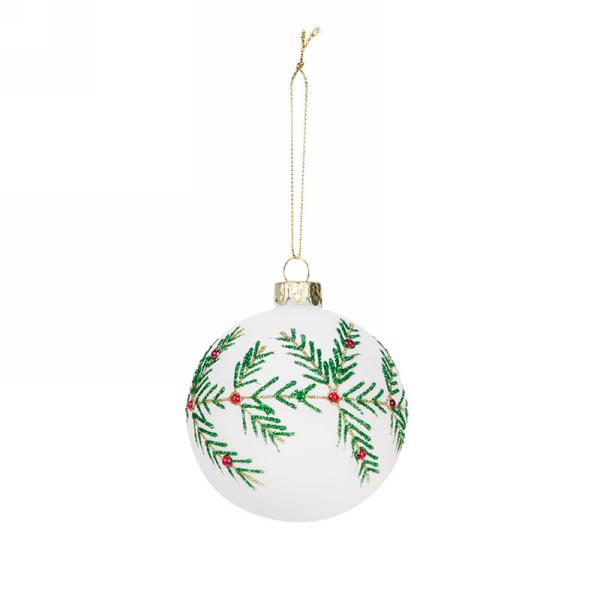 White Ball Ornament with Green Foilage