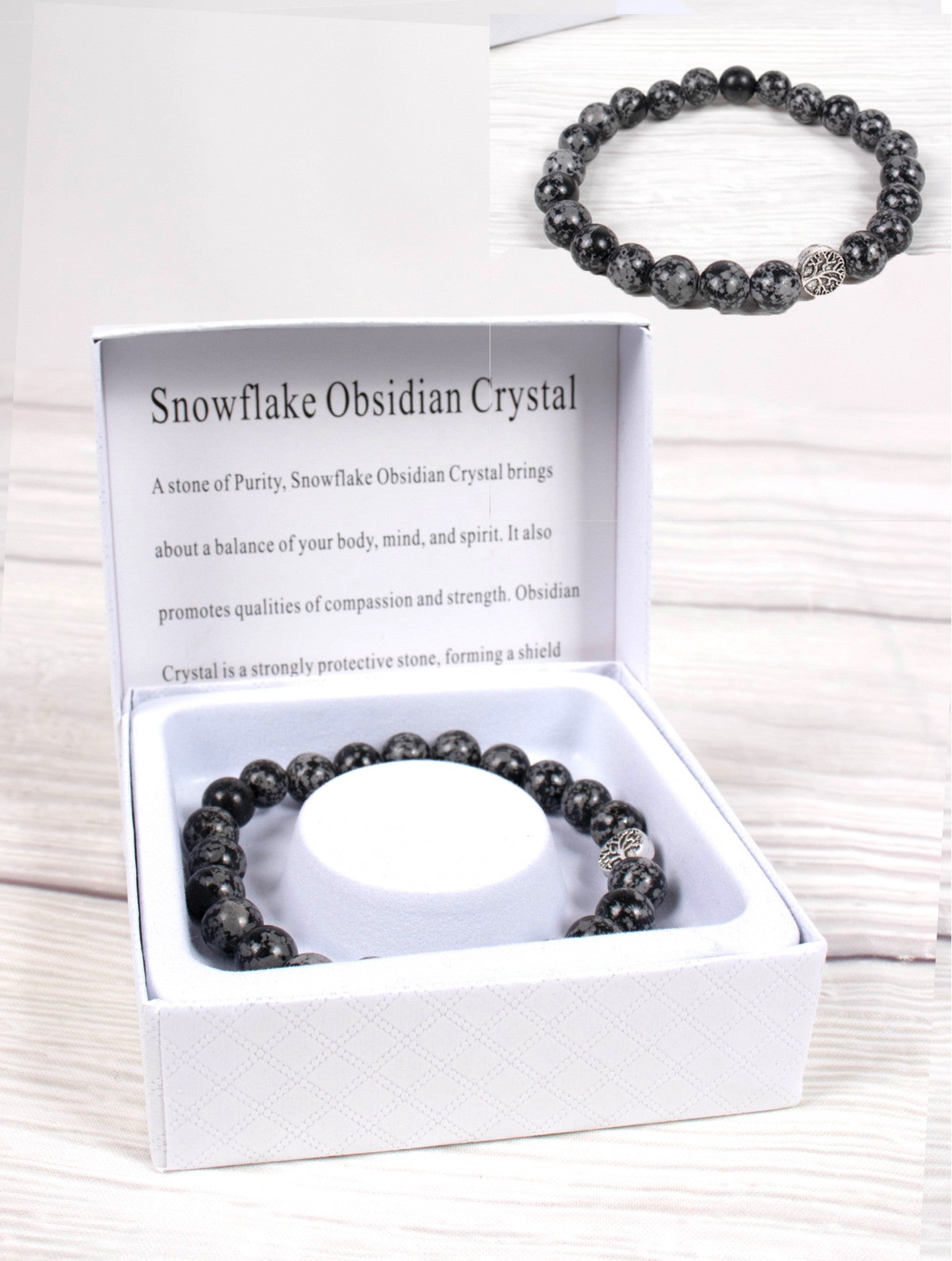 Blessings Bead Bracelet: Snowflake Obsidian