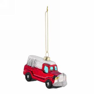 Red Glass Truck Ornament with Silver Grill