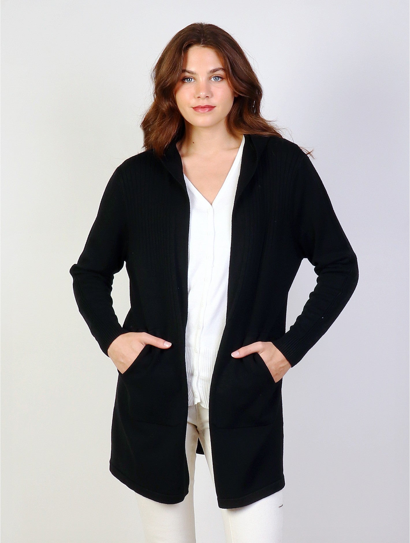 Knitted Hoodie Cardigan with Pockets