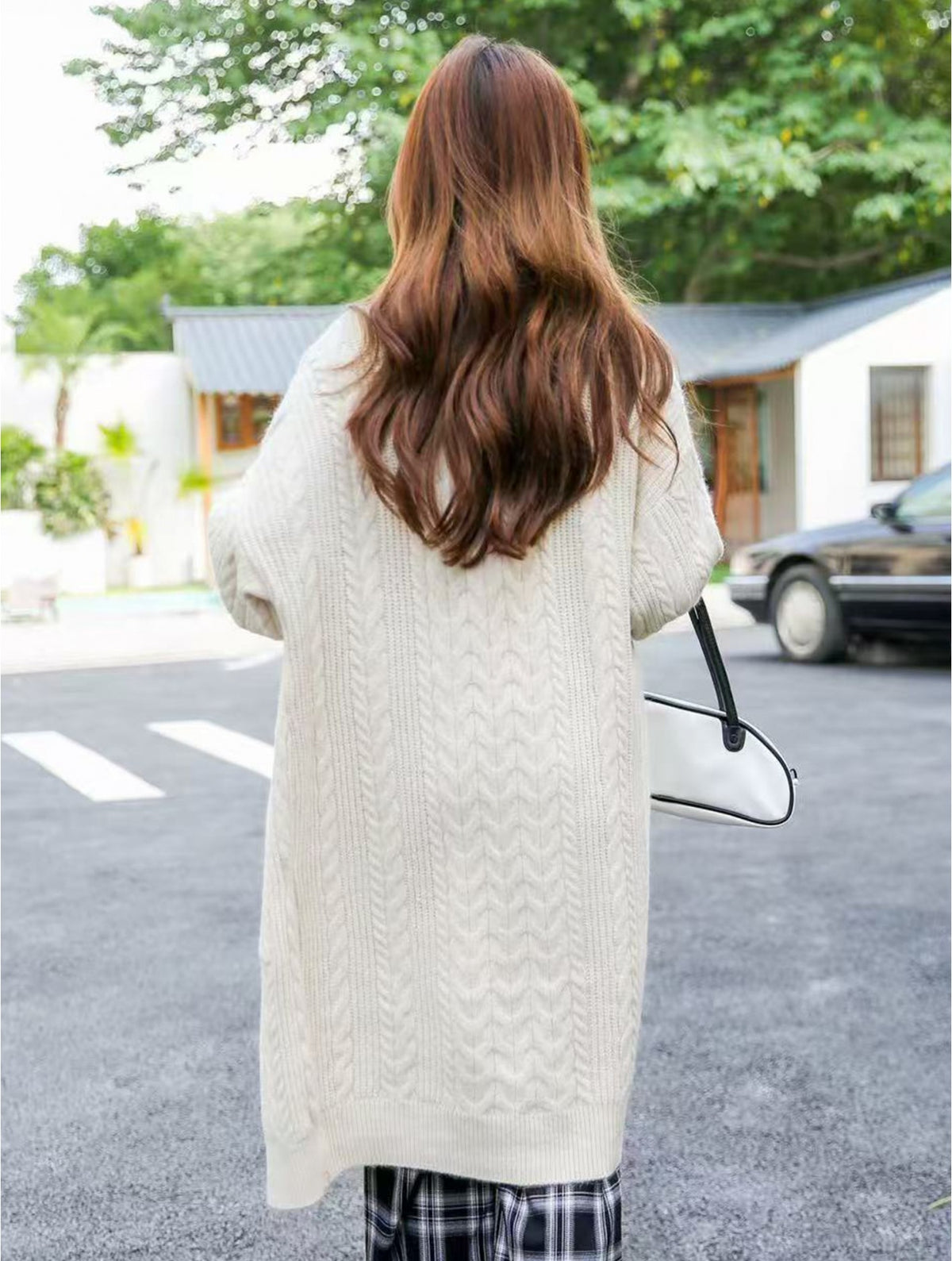 Solid Colour Knitted Cardigan-White