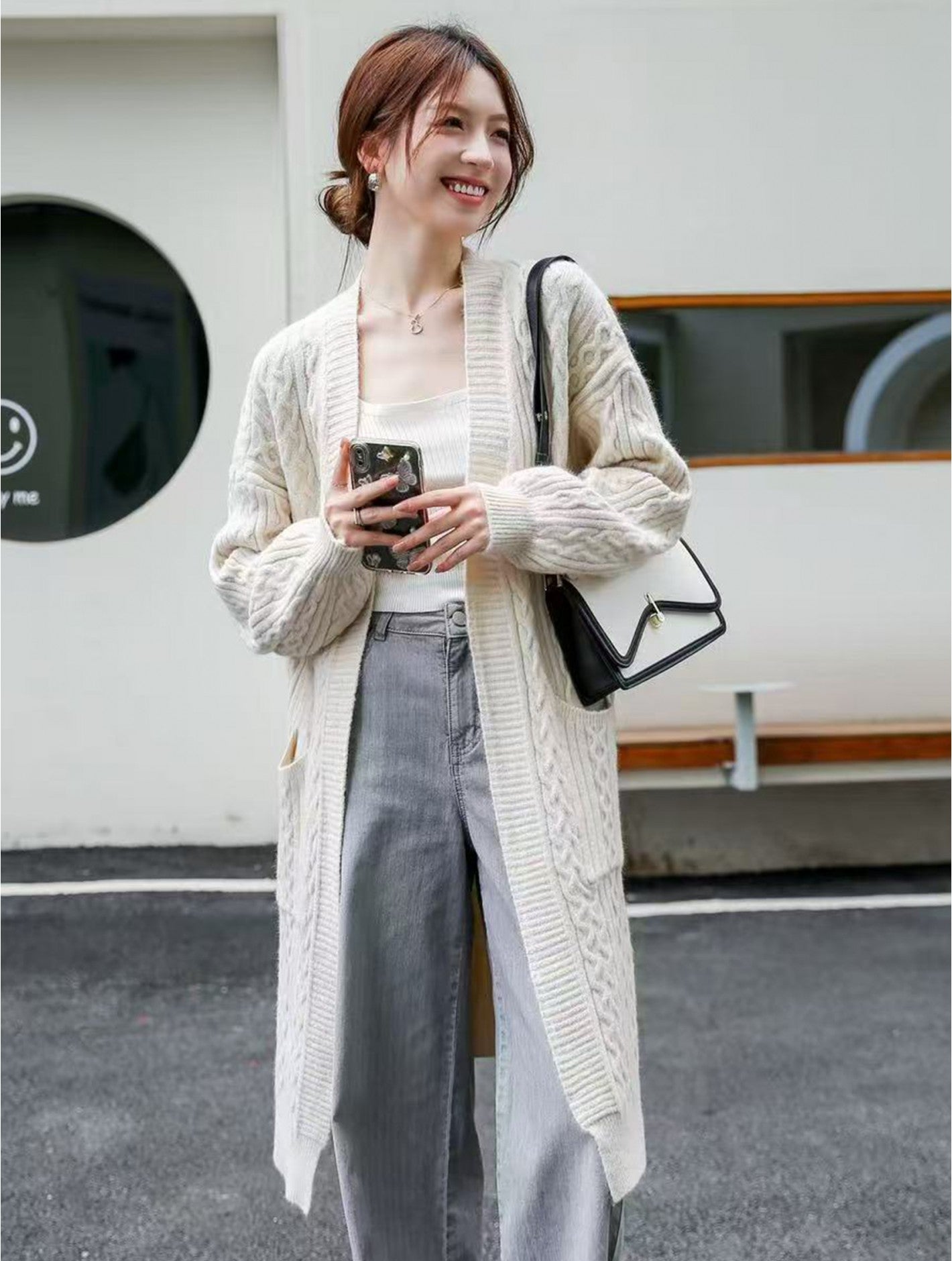 Solid Colour Knitted Cardigan