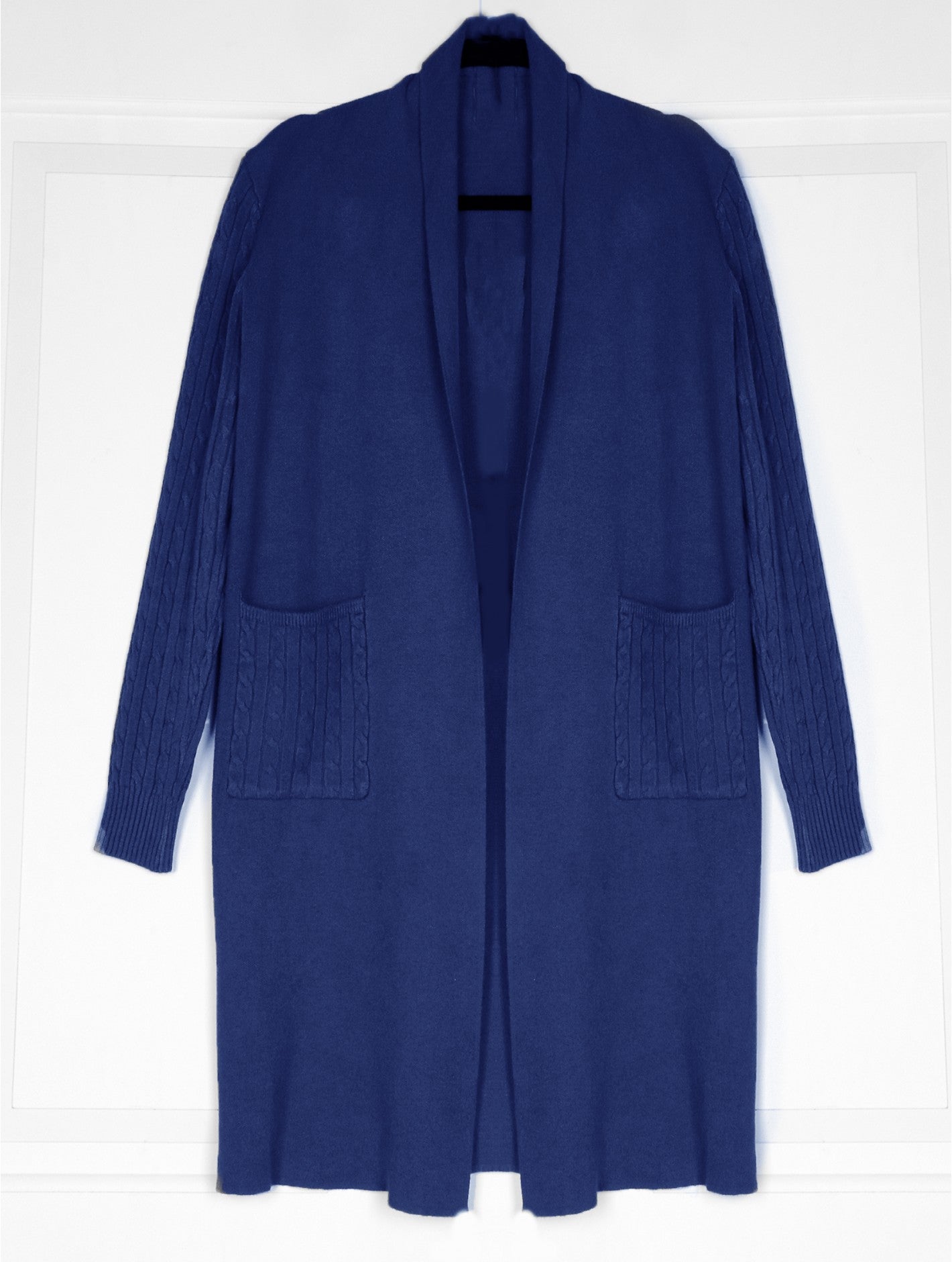 Stretchy Cable Knit Cardigan with Pockets