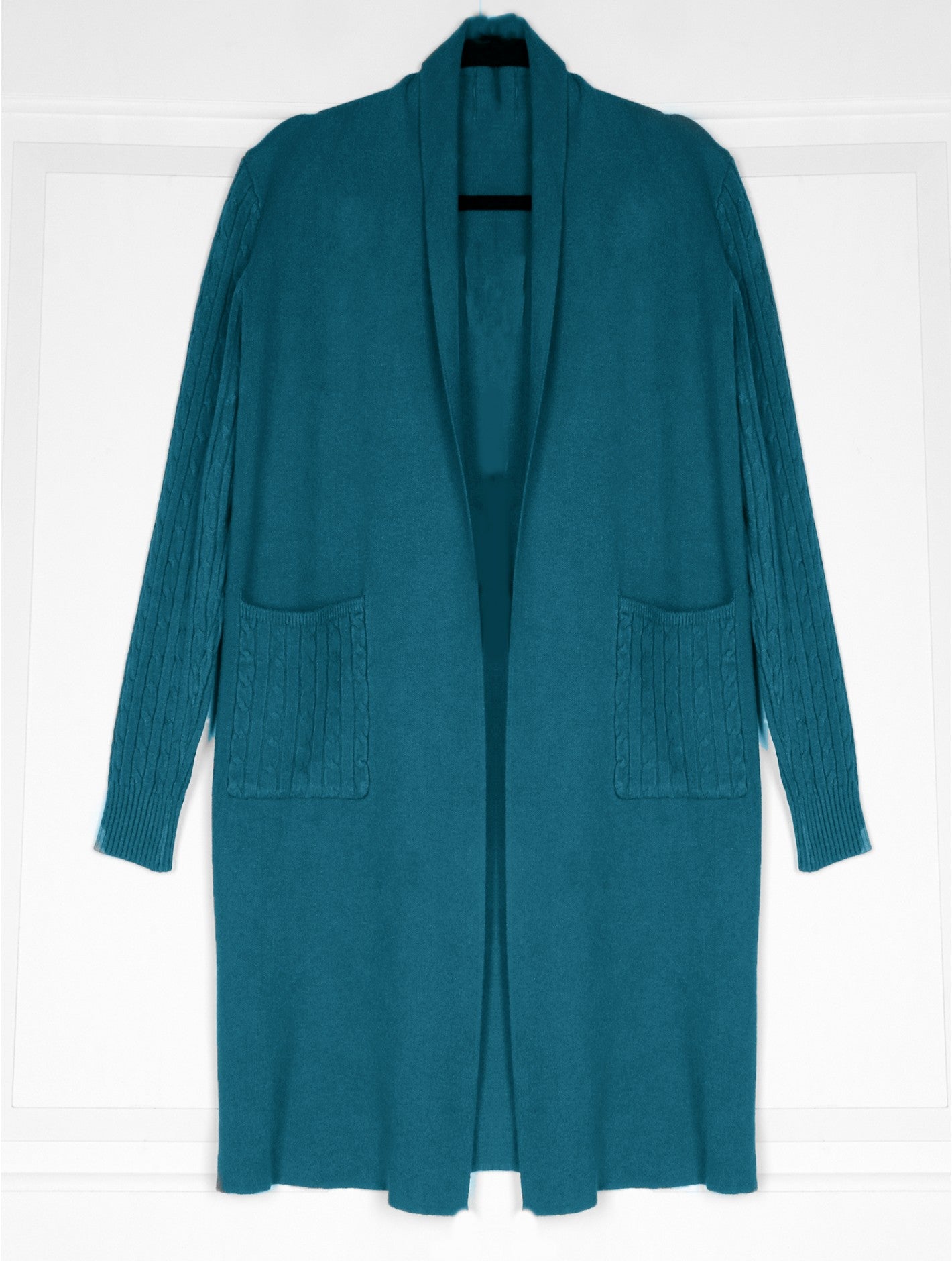 Stretchy Cable Knit Cardigan with Pockets