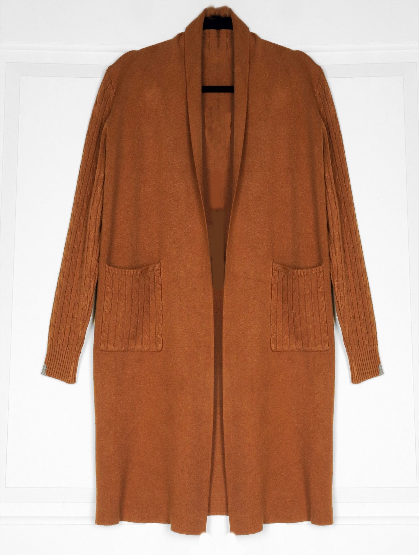 Stretchy Cable Knit Cardigan with Pockets