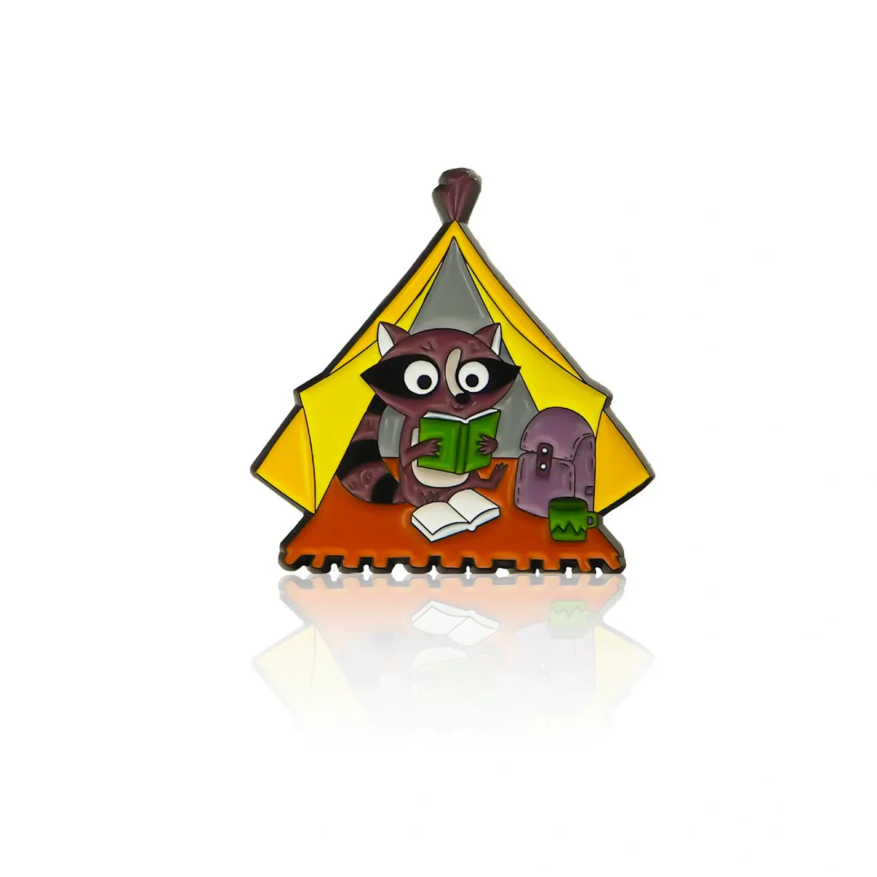 PinBox: Camping Raccoon Reading Enamel Pin