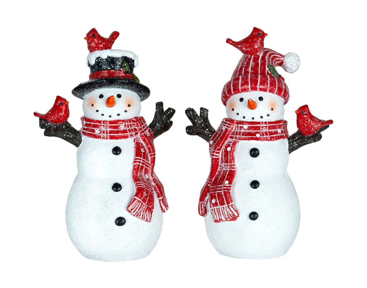 Snowman with Cardinals & Red Scarf