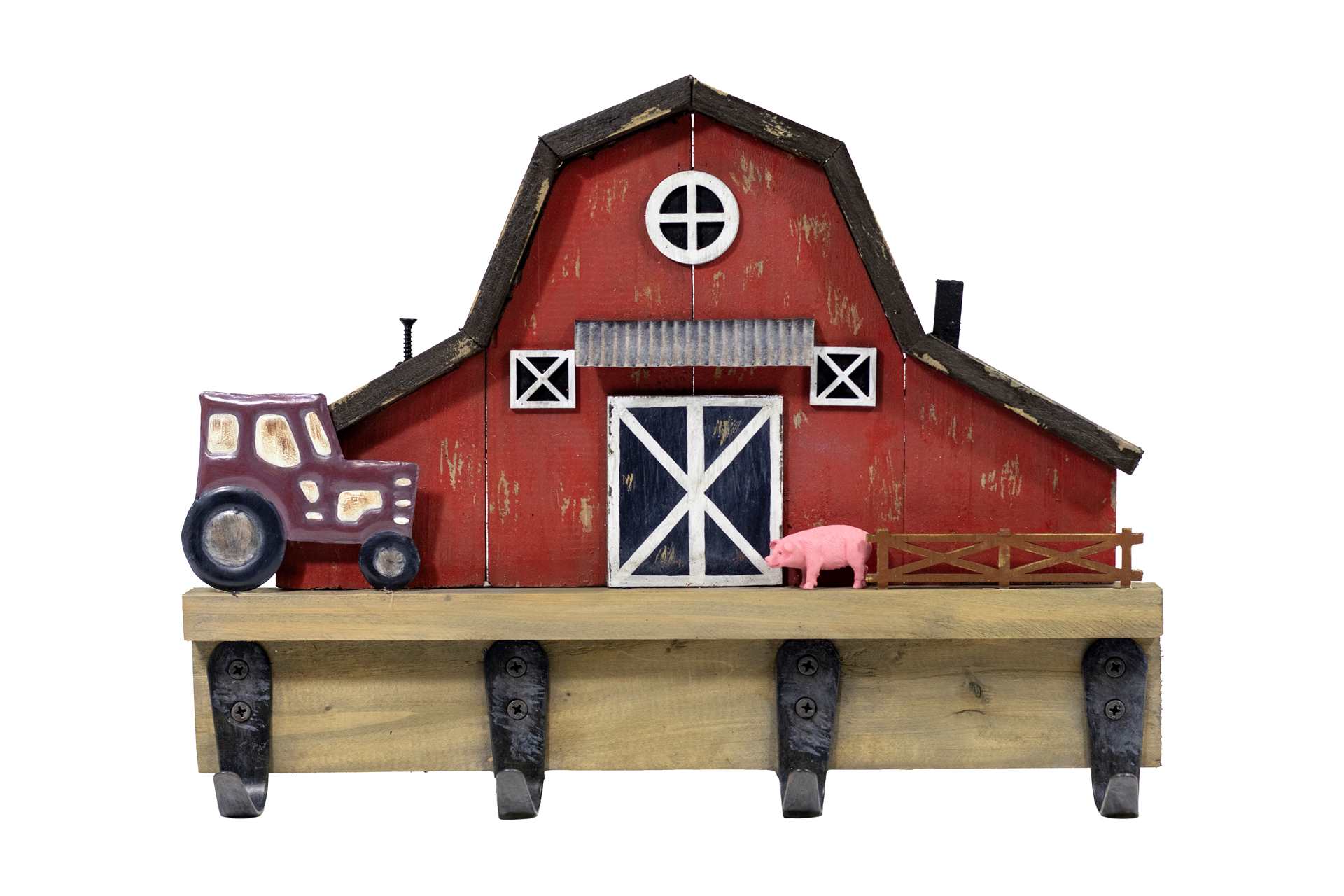 Red Barn Plaque with Hooks