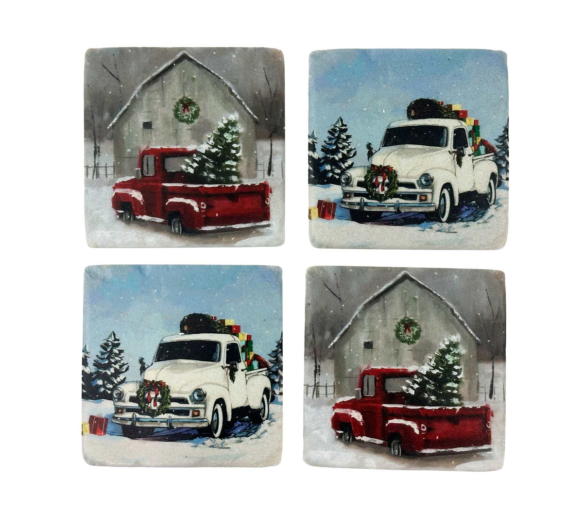 Red & White Truck Coaster Set