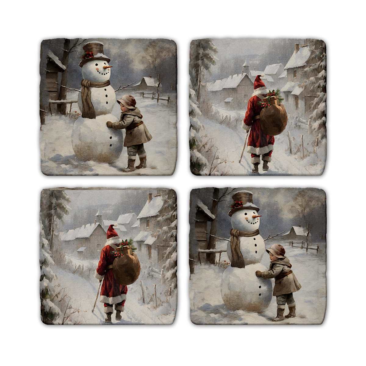 Snowman & Santa Coaster Set